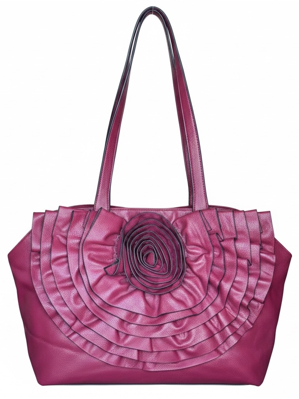 Black Rivet Tote with 3D Rose Accent